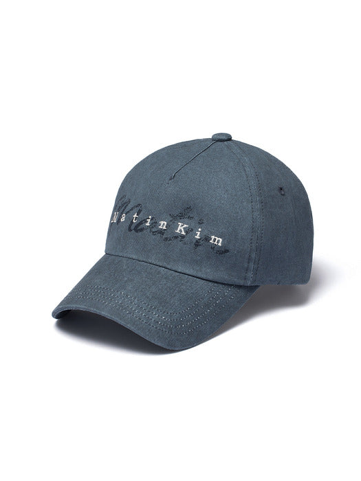 COTTON WASHED CRACK LOGO BALL CAP IN BLUE