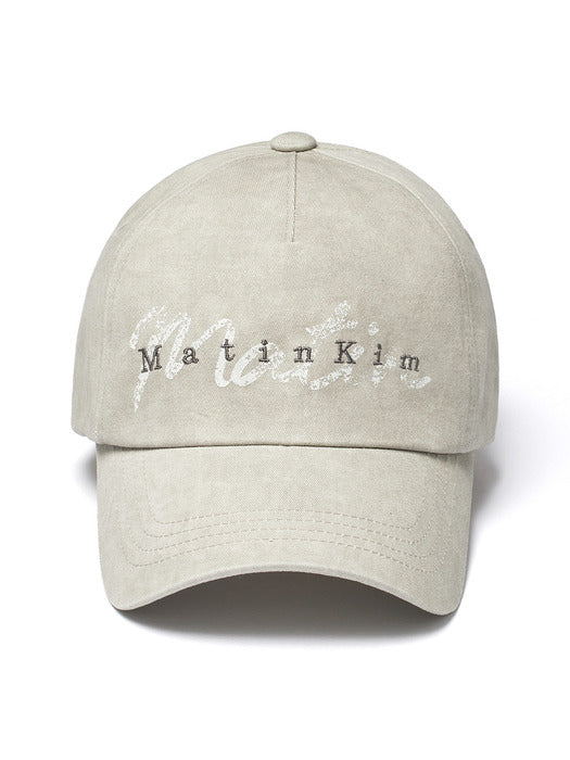 COTTON WASHED CRACK LOGO BALL CAP IN BEIGE
