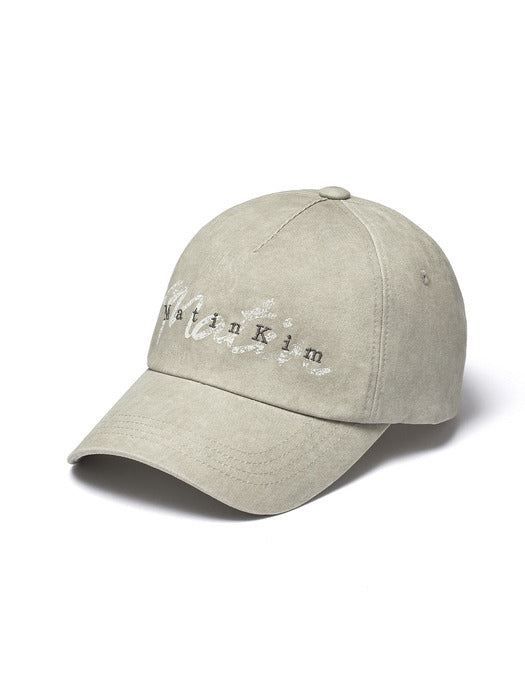 COTTON WASHED CRACK LOGO BALL CAP IN BEIGE