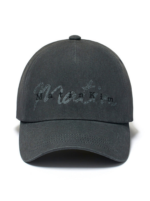 COTTON WASHED CRACK LOGO BALL CAP IN CHARCOAL