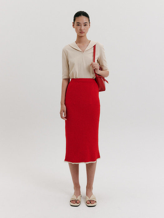 Eenk Straight Knit Skirt - Red