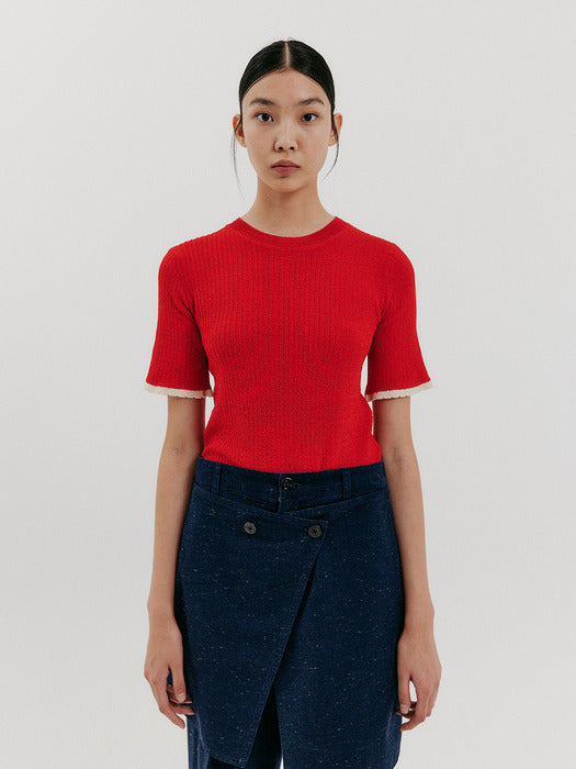 Eenk Contrast Knit Top - Red