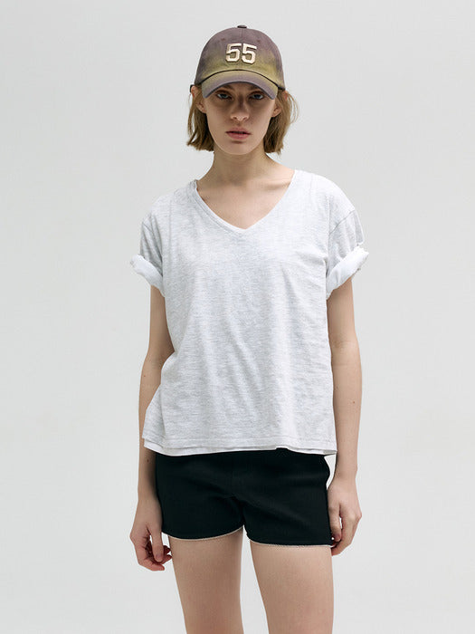 SHABBY V-NECK T-SHIRT_light grey