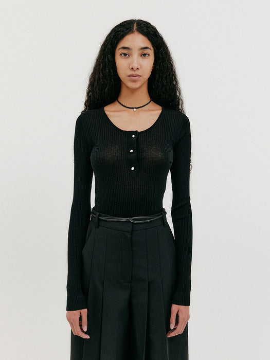 Eenk Round Neck Knit Top - Black