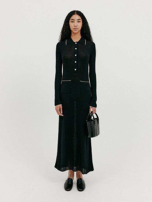 Eenk Button Front Knit Dress - Black
