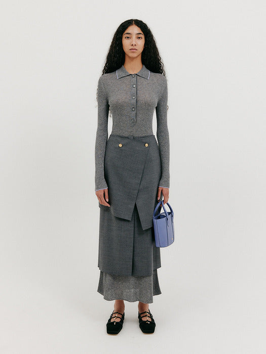 Eenk Button Front Knit Dress - Grey