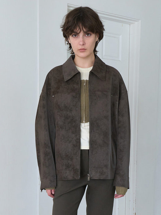 Raive Overfit Suede Jacket in Brown