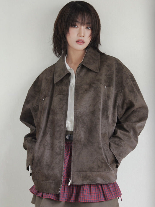 Raive Overfit Suede Jacket in Brown