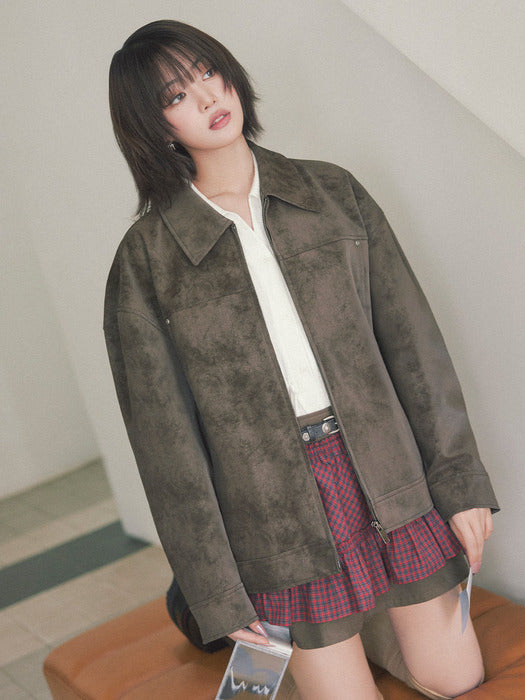 Raive Overfit Suede Jacket in Brown