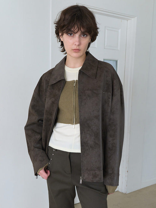 Raive Overfit Suede Jacket in Brown