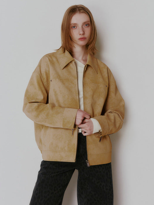 Raive Overfit Suede Jacket in Beige