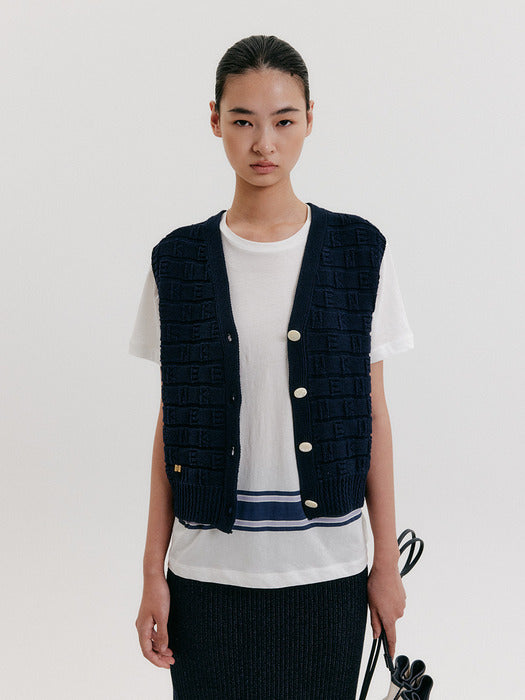 Eenk Logo Jacquard Knit Vest - Navy