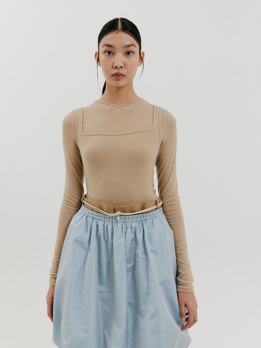 Eenk Square Neck Sleeveless Top - Beige