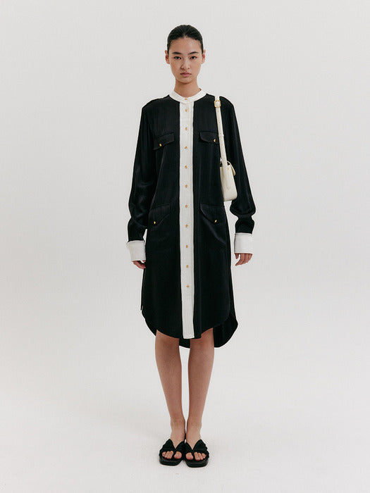 Eenk Non-Collar Shirt Dress - Black