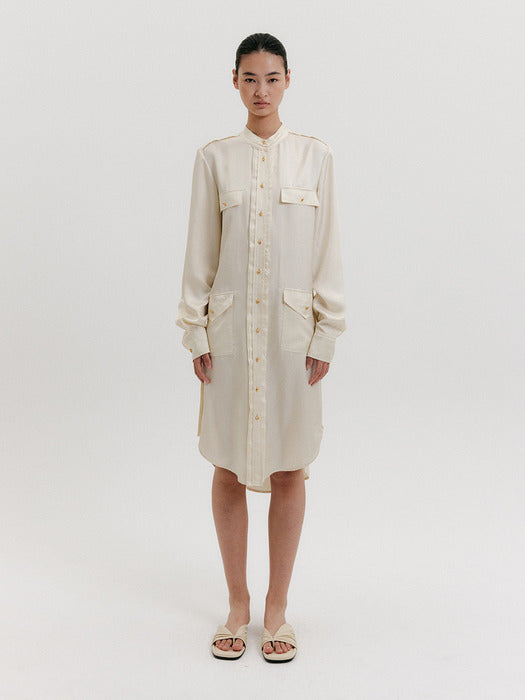 [EENK] Non-Collar Shirt Dress - Cream