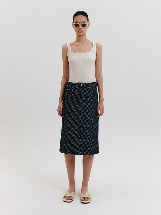 [EENK] Mid-Length Skirt - Navy Multi