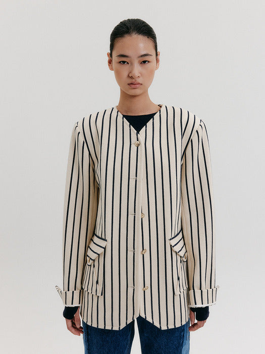 Eenk V-Neck Tailored Jacket - Cream
