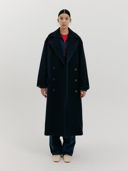 Eenk Oversized Long Peacoat - Navy