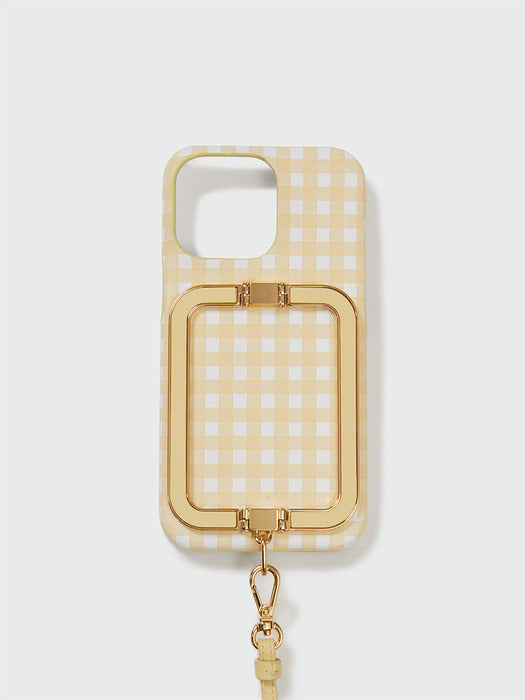 Eenk Phone Case with Leather Strap Yellow Check