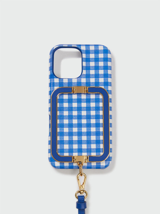 Eenk Phone Case with Leather Strap Blue Check