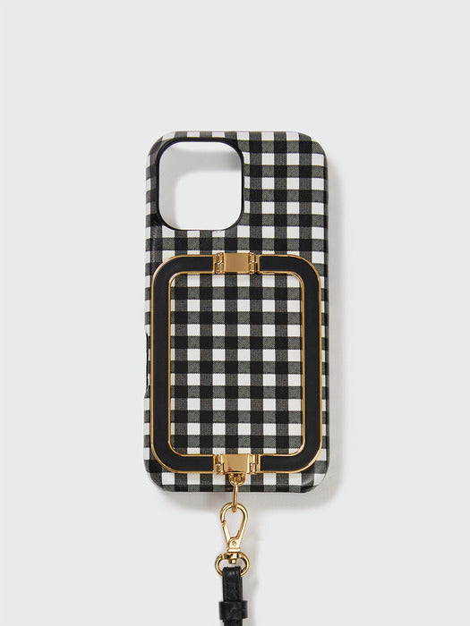 Eenk Phone Case with Leather Strap Black Check
