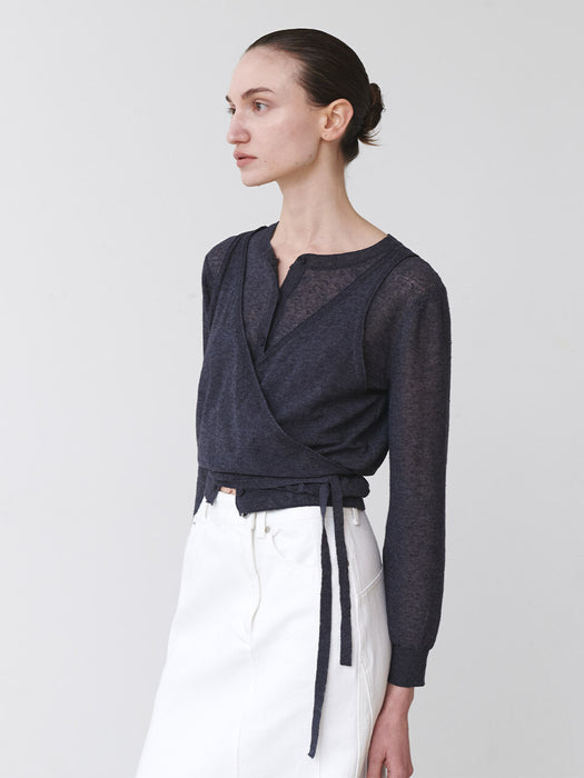 Loeuvre See-through Cardigan + Strapped Sleeveless top