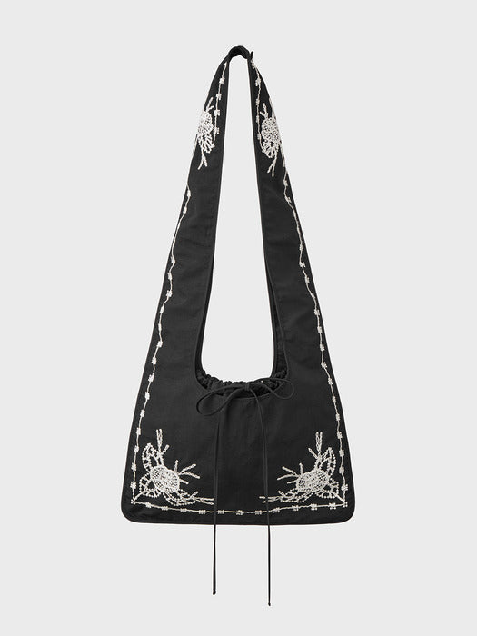 [EENK] Valentine Embroidery Shoulder Bag - Black