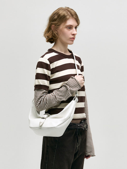 BELTED HOBO MEDIUM_off white glossy plain