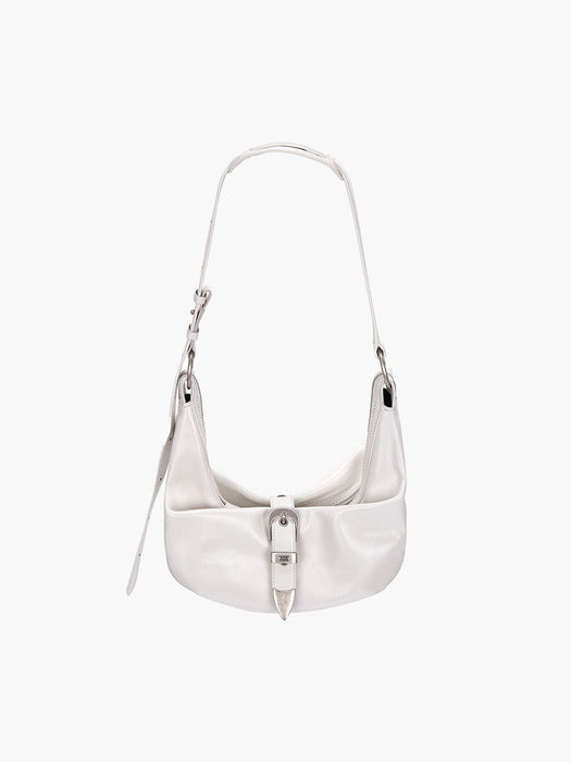BELTED HOBO MEDIUM_off white glossy plain