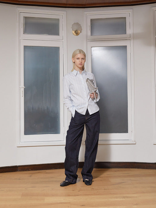STITCH POINT CRINKLE DENIM PANTS IN DARK NAVY