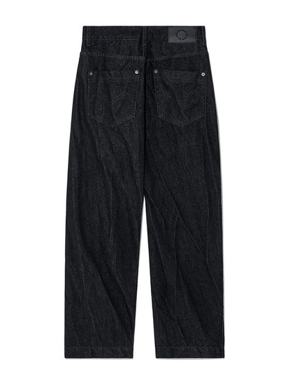 STITCH POINT CRINKLE DENIM PANTS IN BLACK