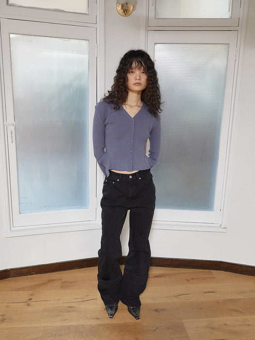 DAMAGE TURN UP DENIM PANTS IN BLACK