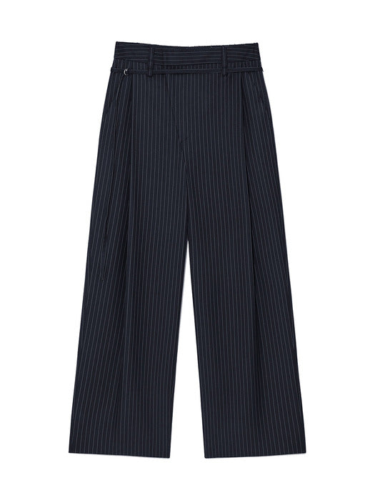 TUCK POINT STRIPE TROUSER IN DARK NAVY