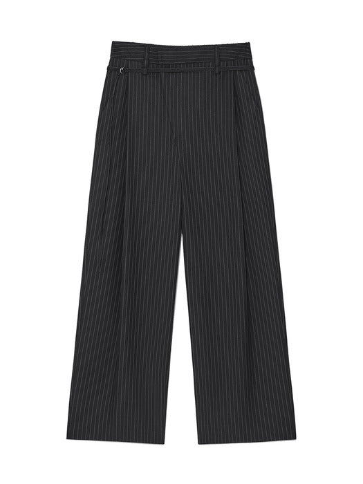 TUCK POINT STRIPE TROUSER IN CHARCOAL