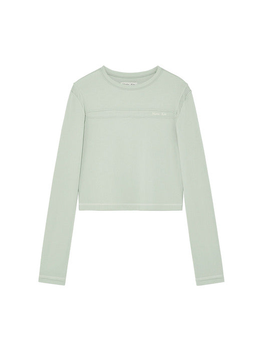 CUT LINE DETAIL LONG SLEEVE LOGO TOP IN MINT