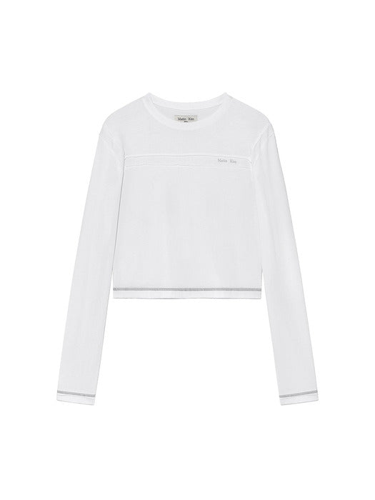 CUT LINE DETAIL LONG SLEEVE LOGO TOP IN WHITE