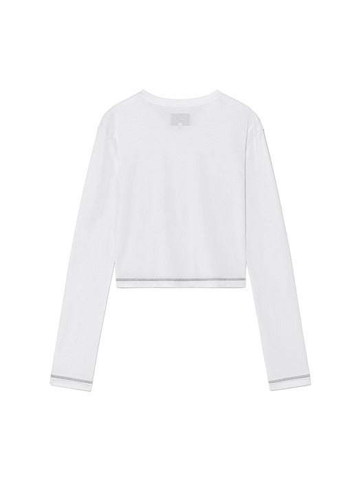 CUT LINE DETAIL LONG SLEEVE LOGO TOP IN WHITE