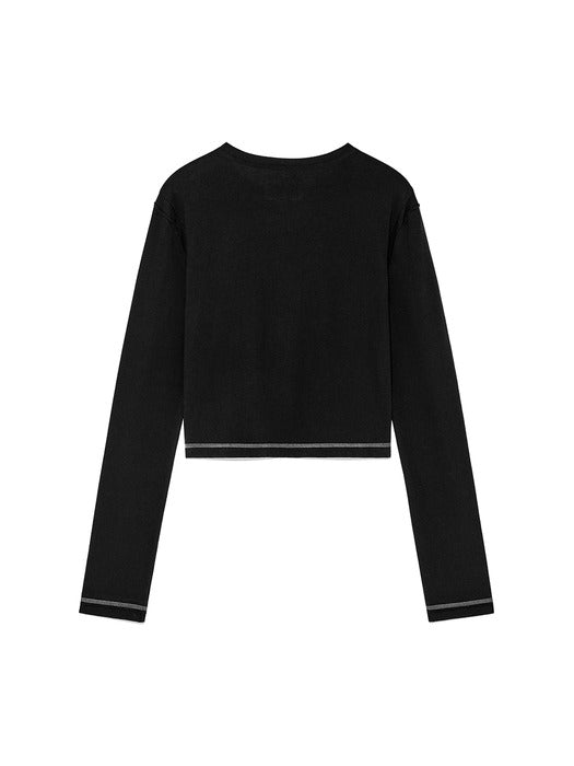 CUT LINE DETAIL LONG SLEEVE LOGO TOP IN BLACK