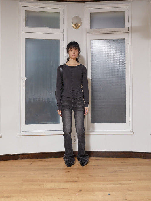 WIDE NECK RAGLAN LONG SLEEVE IN CHARCOAL