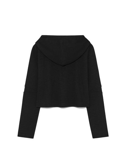 SLEEVE SLIT POINT HOODY ZIP UP IN BLACK