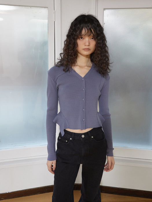 UNBALANCE CUT LINE BUTTON CARDIGAN IN SMOKE BLUE