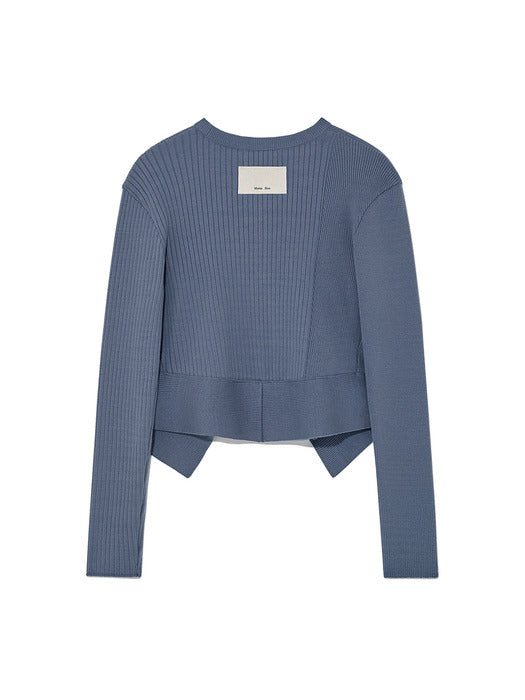 UNBALANCE CUT LINE BUTTON CARDIGAN IN SMOKE BLUE