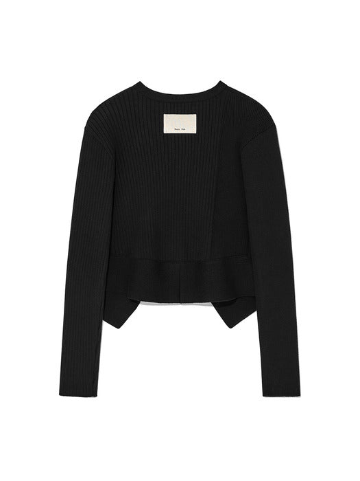 UNBALANCE CUT LINE BUTTON CARDIGAN IN BLACK