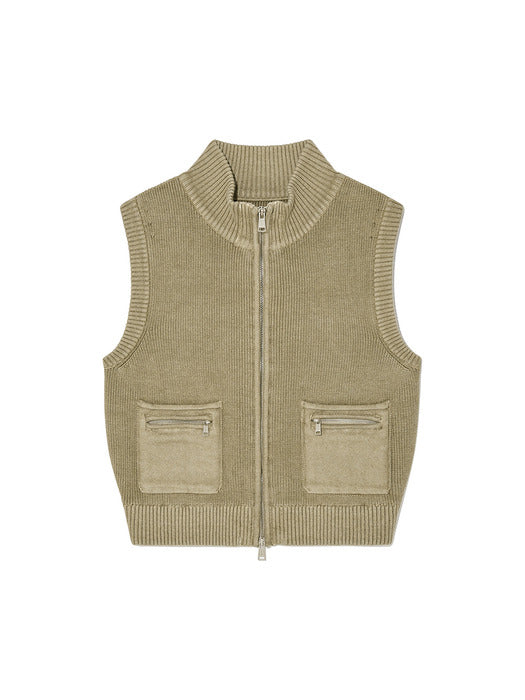 LOGO POINT WASHED KNIT VEST FOR WOMEN IN LIGHT KHAKI