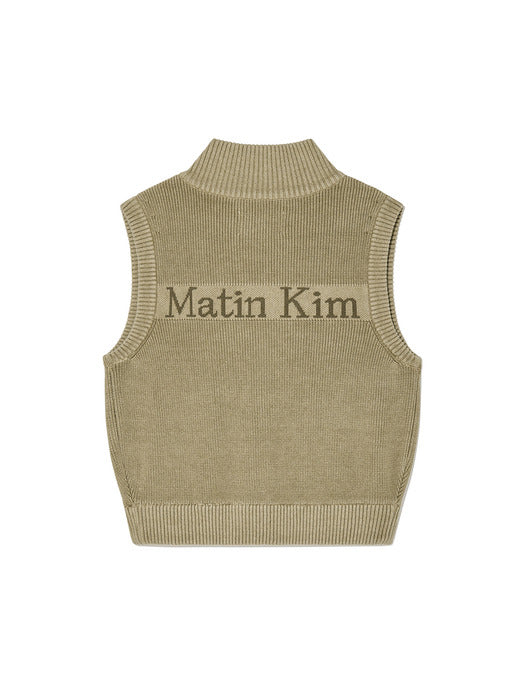 LOGO POINT WASHED KNIT VEST FOR WOMEN IN LIGHT KHAKI