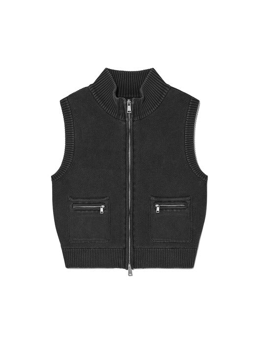 LOGO POINT WASHED KNIT VEST FOR WOMEN IN CHARCOAL