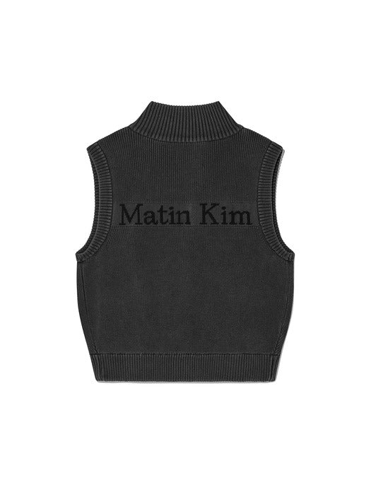 LOGO POINT WASHED KNIT VEST FOR WOMEN IN CHARCOAL