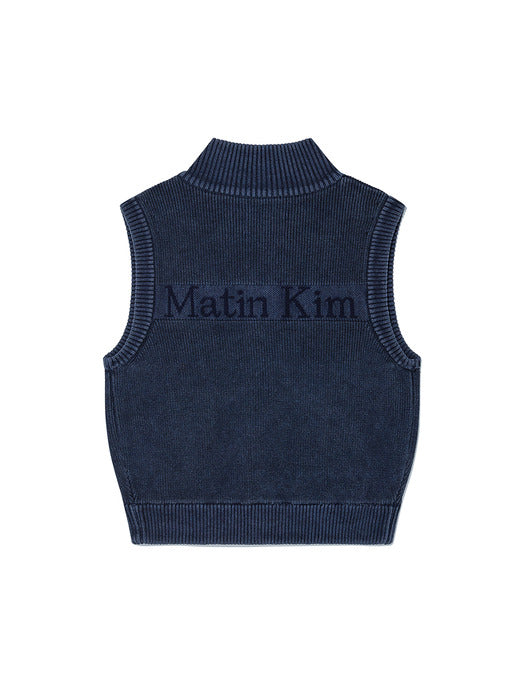 LOGO POINT WASHED KNIT VEST FOR WOMEN IN NAVY