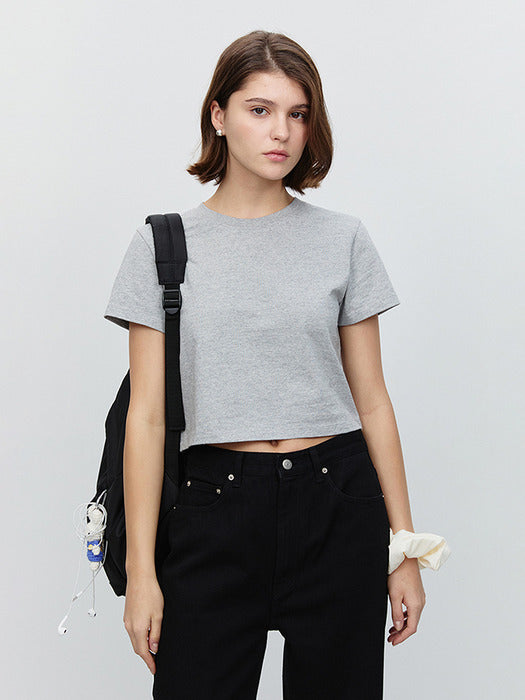 Dunst Cropped T-Shirt Melange Grey