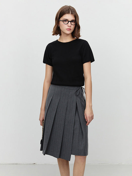 PETIT HALF SLEEVES KNIT TOP BLACK_UDSW5A207BK
